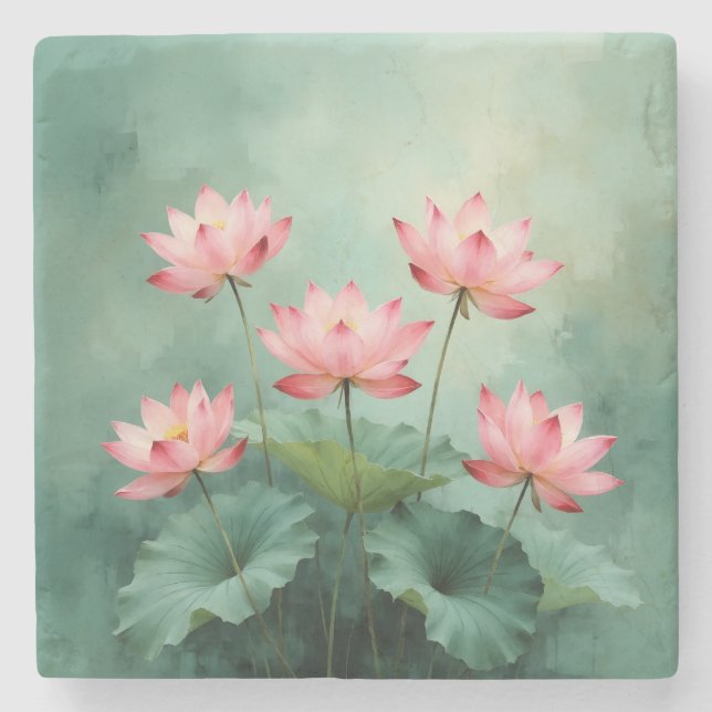 Dessous-de-verre En Pierre Pink Lotus Artwork  (Devant)