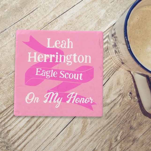 Dessous-de-verre En Pierre Pink & Magenta Eagle Scout Court of Honor (Pink eagle scout court of honor coaster, personalized pink coaster gift)