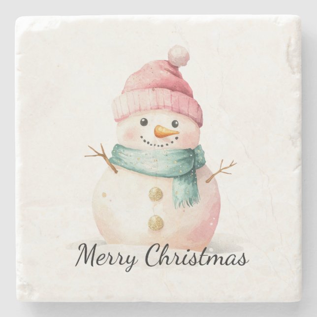 Dessous-de-verre En Pierre Pink Mint Christmas Snowman (Devant)