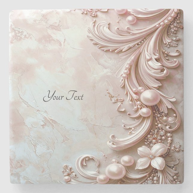 Dessous-de-verre En Pierre Pink Ornate Pearl and Floral Stone Coaster (Devant)