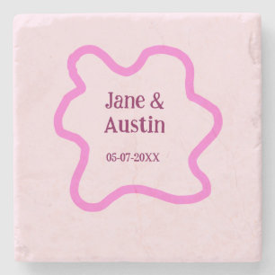 Dessous-de-verre En Pierre Pink pastel rétro mariage bordure nom date