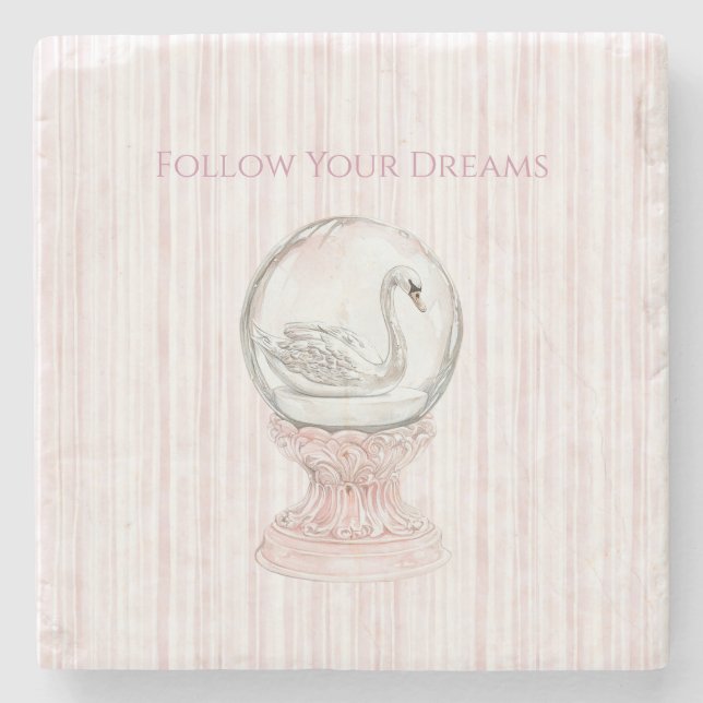 Dessous-de-verre En Pierre Pink Stripes Swan   (Devant)