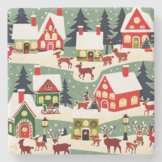 Dessous-de-verre En Pierre Pique-nique de Noël village de Noël (Devant)