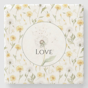 Dessous-de-verre En Pierre Pissenlits Fleurs Jaunes Blanches Amour