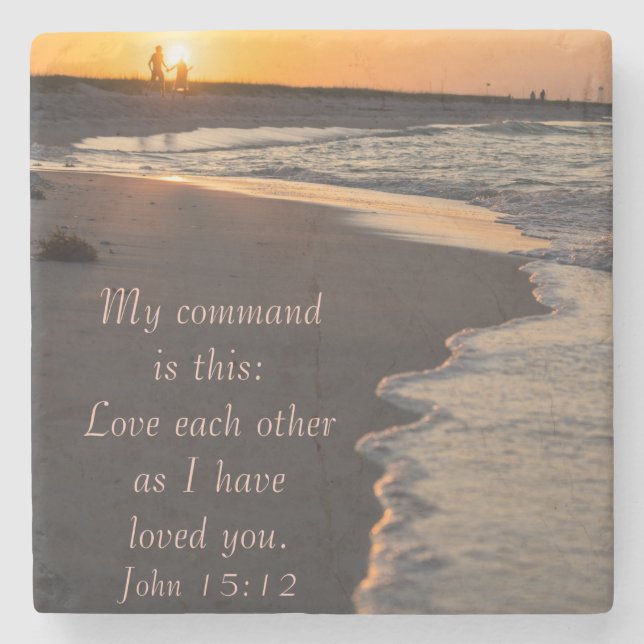 Dessous-de-verre En Pierre Plage De Marche Couple À Sunrise John 15 12 (Devant)