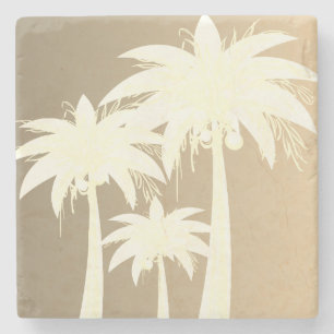 Dessous-de-verre En Pierre Plage de sable beige de la côte de palmier moderne