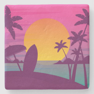 Dessous-de-verre En Pierre Plage de surf de coucher de soleil violet