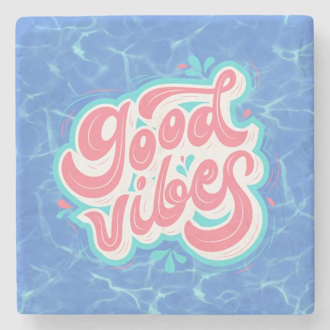 Dessous-de-verre En Pierre Plage/piscine Good Vibes (Devant)