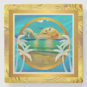 Dessous-de-verre En Pierre Plage tropicale moderne Palm Trees Sunset Vacances