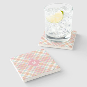 Dessous-de-verre En Pierre Plaid Monogramme personnalisé / Motif Tartan
