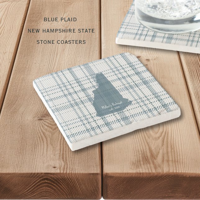 Dessous-de-verre En Pierre Plaid personnalisé New Hampshire Granite State  (Personalize these casual blue plaid New Hampshire state coasters. Perfect for cabins or lake house!)