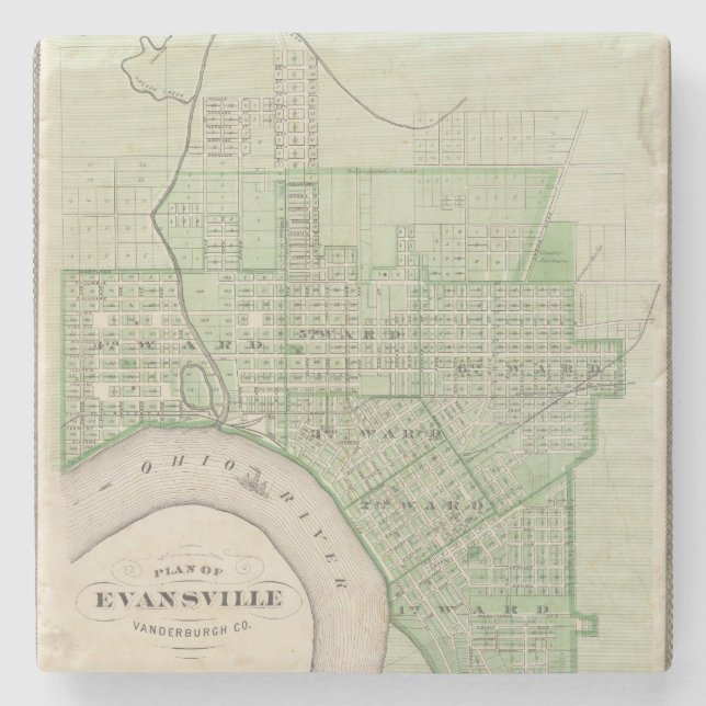 Dessous-de-verre En Pierre Plan d'Evansville, Vanderburgh Co (Devant)
