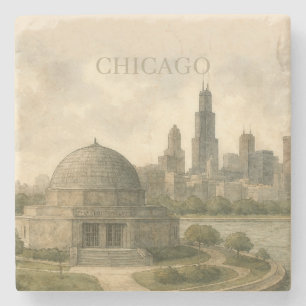 Dessous-de-verre En Pierre Planétarium de Chicago, aquarelle personnalisée du