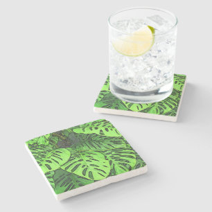 DESSOUS-DE-VERRE EN PIERRE PLANTE TROPICALE/"PLANTE FROMAGE SUISSE"/PLANTE À