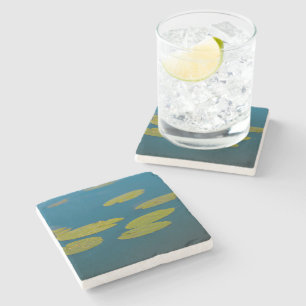 Dessous-de-verre En Pierre Plantes Stylisés Pale Green Water Lily Fleurs