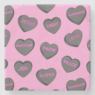 Dessous-de-verre En Pierre Plein de coeur d'amour Motif rose noir