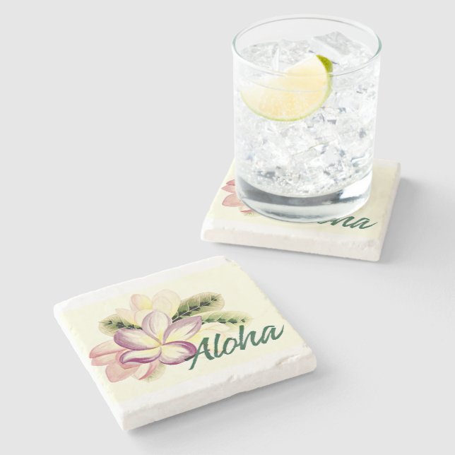 Dessous-de-verre En Pierre Plumeria Aloha (Côté)