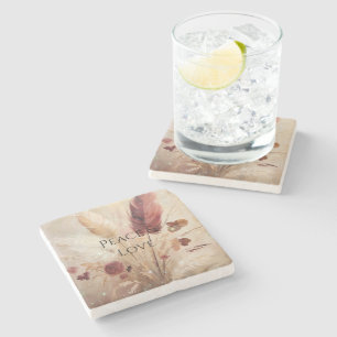 Dessous-de-verre En Pierre Plumes de Boho à crème rouge Floral