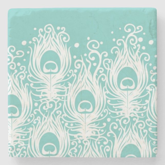 Dessous-de-verre En Pierre Plumes douces de paon (Devant)