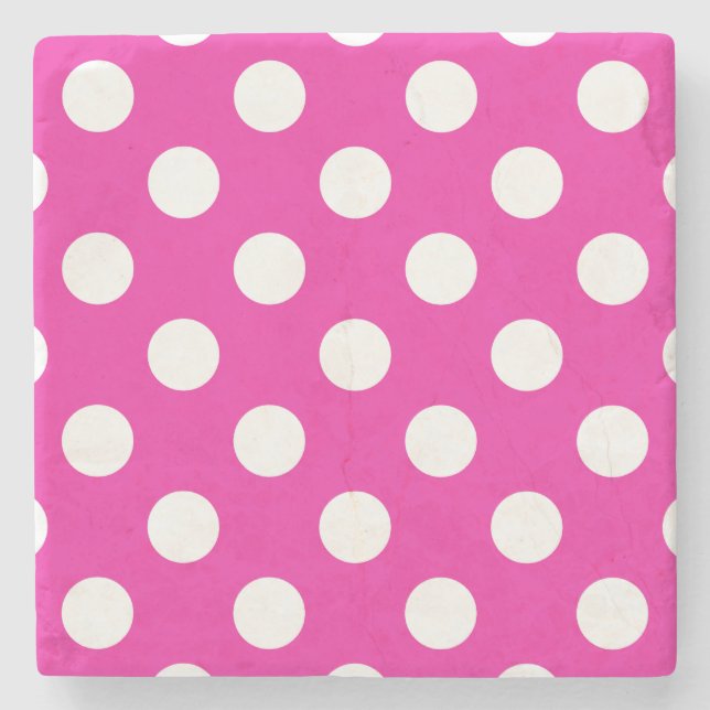 Dessous-de-verre En Pierre Pois blancs sur fuchsia (Devant)