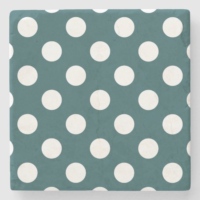 Dessous-de-verre En Pierre Pois blancs sur turquoise (Devant)