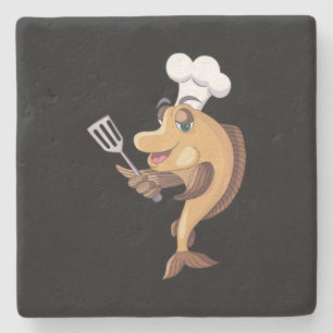 Dessous-de-verre En Pierre Poisson Chef Pêche Cuisine Amant Costume Cadeau