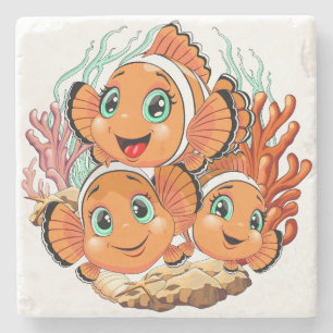 Dessous-de-verre En Pierre Poisson clown Dessin animé Mignon Famille Sous l'e