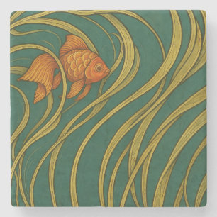 Dessous-de-verre En Pierre Poisson rouge Art Nouveau 