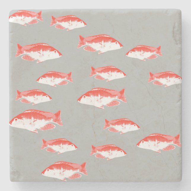 Dessous-de-verre En Pierre Poisson rouge et gris (Devant)
