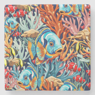 Dessous-de-verre En Pierre Poissons Tropicaux Couleurs Évocation d'Été