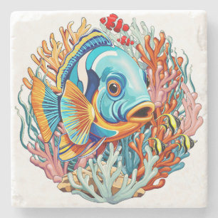 Dessous-de-verre En Pierre Poissons Tropicaux Couleurs Vives Vibes d'Été