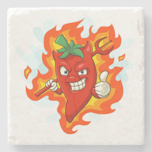 Dessous-de-verre En Pierre Poivre Ultra Rouge Chaud Cartoon Chili