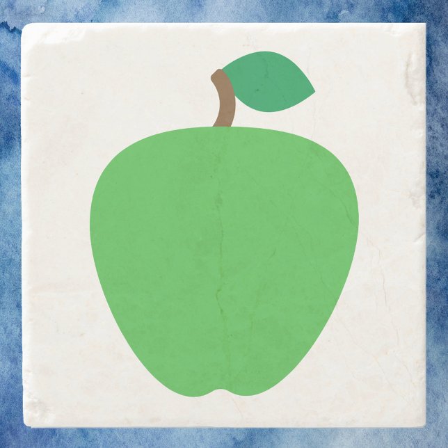 Dessous-de-verre En Pierre Pomme verte aux fruits (A coaster with a graphic of a green apple.)