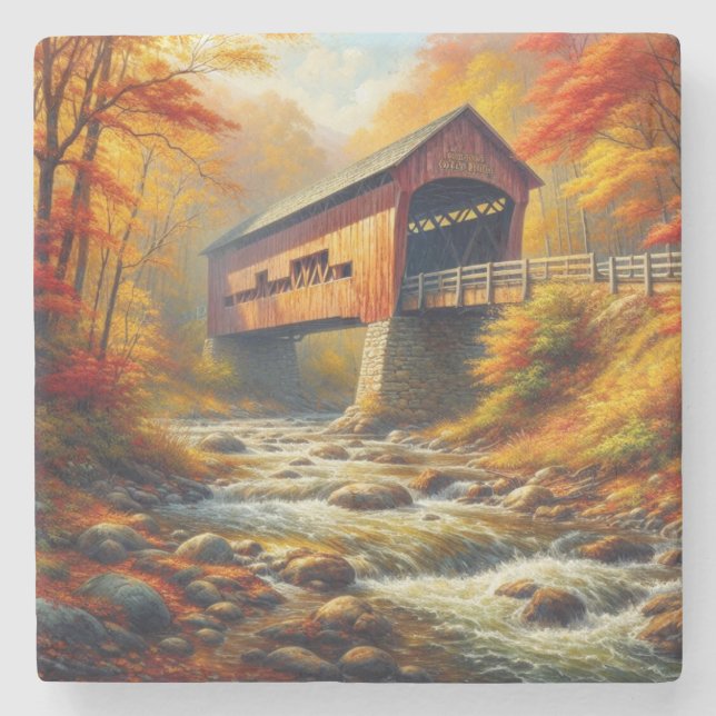Dessous-de-verre En Pierre pont couvert d'automne classique (Devant)