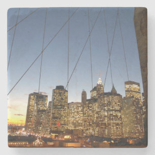 Dessous-de-verre En Pierre Pont de Brooklyn au crépuscule avec la skyline de