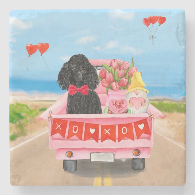 Dessous-de-verre En Pierre Poodle Chien Saint-Valentin Coeurs de Camion (Devant)