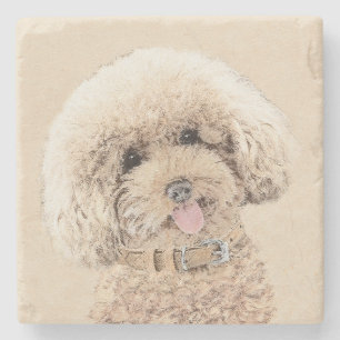 Dessous-de-verre En Pierre Poodle Miniature Toy Apricot Crème Chien Brown Art