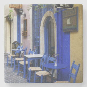 Dessous-de-verre En Pierre Porte colorée bleue et revêtement d'un vieil hôtel