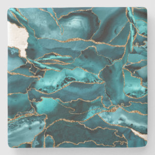Dessous-de-verre En Pierre Porte de Parties scintillant Turquoise bleue et or