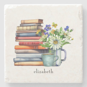 Dessous-de-verre En Pierre Porte-livre aquarelle florale personnalisé pour le