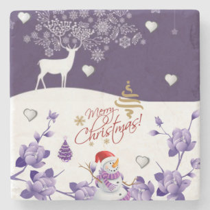 Dessous-de-verre En Pierre Porte-verre en marbre de Noël, Bonhomme de neige
