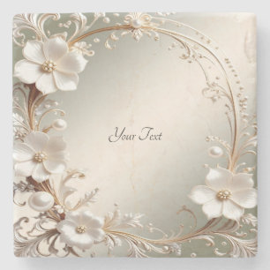 Dessous-de-verre En Pierre Porte-verre en pierre à cadre floral blanc orné