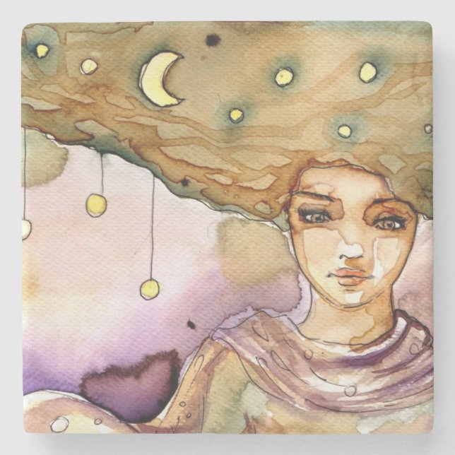 Dessous-de-verre En Pierre Portrait abstrait et jolie femme (Devant)