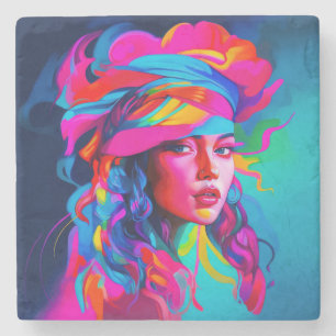 Dessous-de-verre En Pierre Portrait Abstrait vibrant