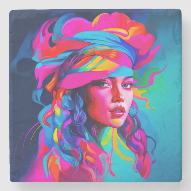 Dessous-de-verre En Pierre Portrait Abstrait vibrant (Devant)