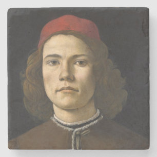 Dessous-de-verre En Pierre Portrait d'un jeune homme (par Sandro Botticelli)