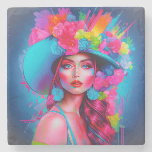 Dessous-de-verre En Pierre Portrait floral de Neon Imaginaire