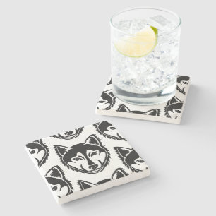 Dessous-de-verre En Pierre Portrait noir et blanc Husky Lino Motif coupe