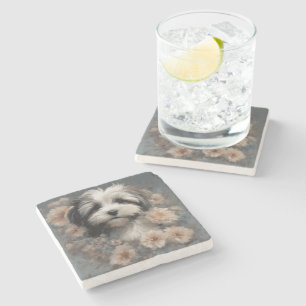 Dessous-de-verre En Pierre Portraits de races de chiens de fleurs 6
