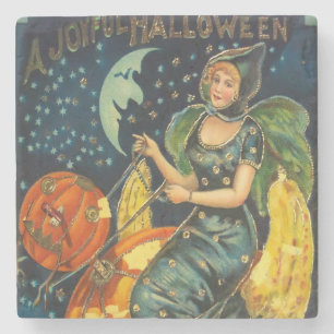 Dessous-de-verre En Pierre Poster de sorcière Halloween vintage